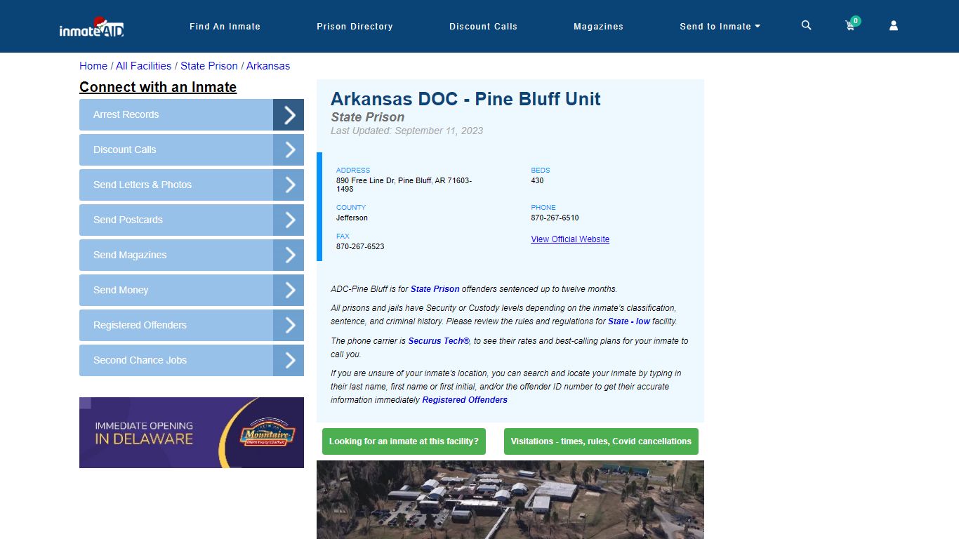 Arkansas DOC (ADC) - Pine Bluff Unit & Inmate Search