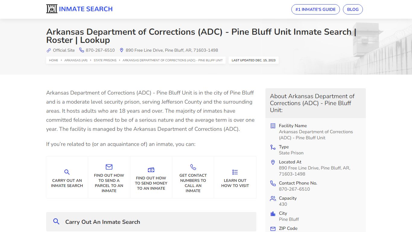 Arkansas Department of Corrections (ADC) - Pine Bluff Unit Inmate ...
